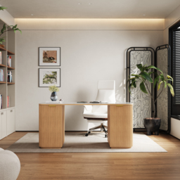 Marble Oval Home Office Desk with 6 Drawers White Executive Writing Desk (160 cm) - thumbnail 3