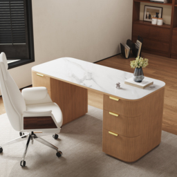 Marble Oval Home Office Desk with 6 Drawers White Executive Writing Desk (160 cm) - thumbnail 6