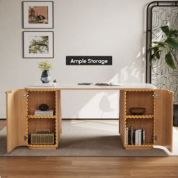Marble Oval Home Office Desk with 6 Drawers White Executive Writing Desk (160 cm) - thumbnail 5