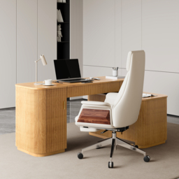 "Modern 65"" L-Shape Natural Executive Desk with Right-Side Cabinet" - thumbnail 3
