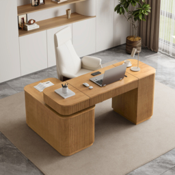 "Modern 65"" L-Shape Natural Executive Desk with Right-Side Cabinet" - thumbnail 6