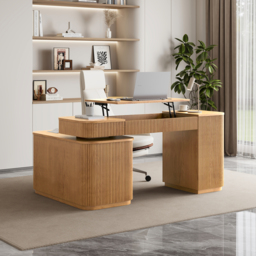 "Modern 65"" L-Shape Natural Executive Desk with Right-Side Cabinet" - thumbnail 4