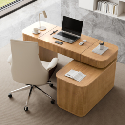 "Modern 65"" L-Shape Natural Executive Desk with Right-Side Cabinet" - thumbnail 5
