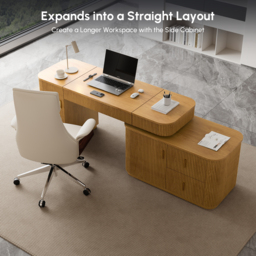 "Modern 65"" L-Shape Natural Executive Desk with Right-Side Cabinet" - thumbnail 7