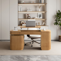 "Modern 65"" L-Shape Natural Executive Desk with Right-Side Cabinet" - thumbnail 2