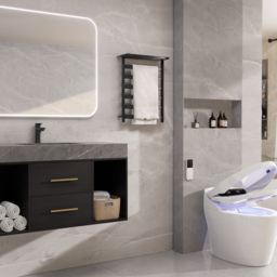 Modern Automatic Toilet One-Piece Elongated Smart Toilet & Bidet with Seat Wall Outlet 900mm Floating Bathroom Vanity Set - thumbnail 2