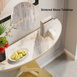 Curved Console Table with Sintered Stone Top Half Moon Shape Entryway Furniture in White & Gold (100 cm Wide) - thumbnail 6