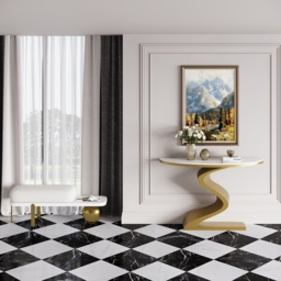 Curved Console Table with Sintered Stone Top Half Moon Shape Entryway Furniture in White & Gold (100 cm Wide) - thumbnail 5