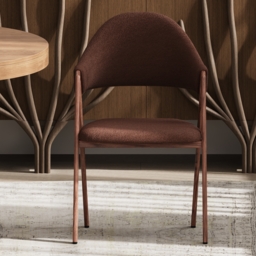 Set of 2 Boucle Dining Chair Upholstered Curved Back Modern Brown Dining Room Chairs - thumbnail 5
