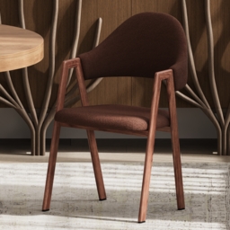 Set of 2 Boucle Dining Chair Upholstered Curved Back Modern Brown Dining Room Chairs - thumbnail 1