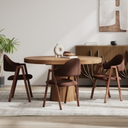 Set of 2 Boucle Dining Chair Upholstered Curved Back Modern Brown Dining Room Chairs - thumbnail 4