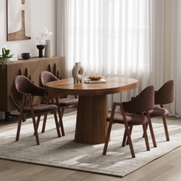 Set of 2 Boucle Dining Chair Upholstered Curved Back Modern Brown Dining Room Chairs - thumbnail 3