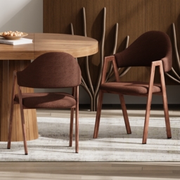 Set of 2 Boucle Dining Chair Upholstered Curved Back Modern Brown Dining Room Chairs - thumbnail 2