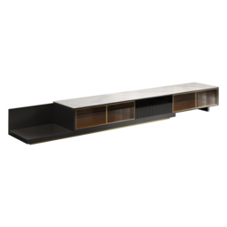 2800mm Black Modern Extendable TV Stand Glass Door Media Console with LED Light & Drawer - thumbnail 8
