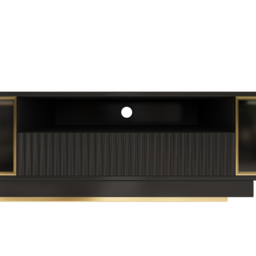 2800mm Black Modern Extendable TV Stand Glass Door Media Console with LED Light & Drawer - thumbnail 7