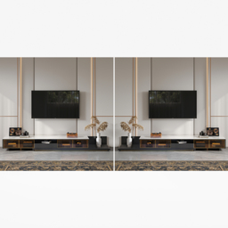 2800mm Black Modern Extendable TV Stand Glass Door Media Console with LED Light & Drawer - thumbnail 9