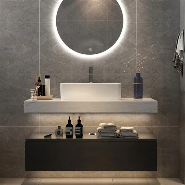 "39.3"" Floating Bathroom Vanity Set with Single Sink White and Black Modern Style" - image 1