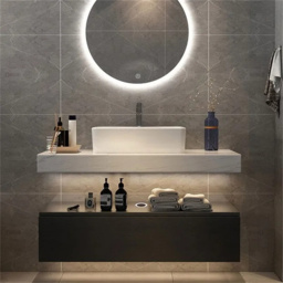 "39.3"" Floating Bathroom Vanity Set with Single Sink White and Black Modern Style" - thumbnail 1