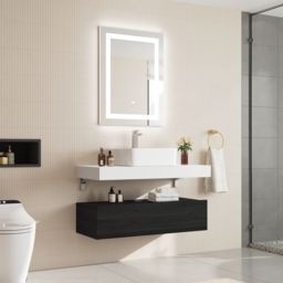 "39.3"" Floating Bathroom Vanity Set with Single Sink White and Black Modern Style" - thumbnail 5