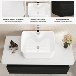 "39.3"" Floating Bathroom Vanity Set with Single Sink White and Black Modern Style" - thumbnail 7