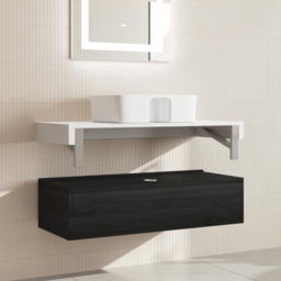 "39.3"" Floating Bathroom Vanity Set with Single Sink White and Black Modern Style" - thumbnail 2