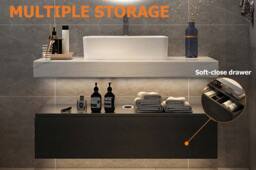 "39.3"" Floating Bathroom Vanity Set with Single Sink White and Black Modern Style" - thumbnail 9