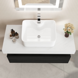 "39.3"" Floating Bathroom Vanity Set with Single Sink White and Black Modern Style" - thumbnail 3