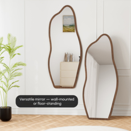 Freestanding Mirror with Wooden Frame in Dark Brown, Organic Shape, 160 cm High, Modern Style ???????? British English - thumbnail 4