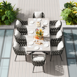 9-Piece Outdoor Extendable Dining Set with 8 Rope Weave Chairs (1631 mm - 2141 mm) in Grey - thumbnail 2