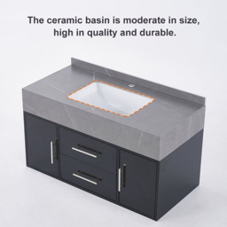 Modern 100 cm Floating Black Bathroom Vanity Stone Top Wall Mounted Bathroom Cabinet - thumbnail 6