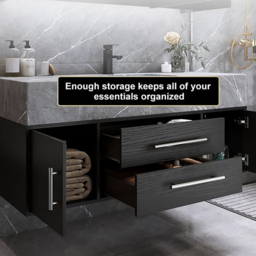 Modern 100 cm Floating Black Bathroom Vanity Stone Top Wall Mounted Bathroom Cabinet - thumbnail 5