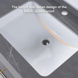 Modern 100 cm Floating Black Bathroom Vanity Stone Top Wall Mounted Bathroom Cabinet - thumbnail 7