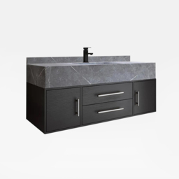 Modern 100 cm Floating Black Bathroom Vanity Stone Top Wall Mounted Bathroom Cabinet - thumbnail 4