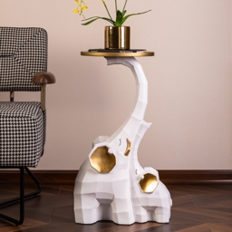 White & Gold End Table with Tray Top Decor Elephant Shape Side Table - thumbnail 1