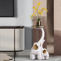 White & Gold End Table with Tray Top Decor Elephant Shape Side Table - thumbnail 4