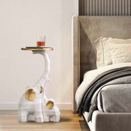 White & Gold End Table with Tray Top Decor Elephant Shape Side Table - thumbnail 3