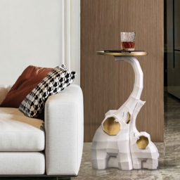 White & Gold End Table with Tray Top Decor Elephant Shape Side Table - thumbnail 2