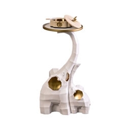 White & Gold End Table with Tray Top Decor Elephant Shape Side Table - thumbnail 6