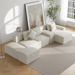 3500mm Cotton & Linen Modular Chaise Sectional Sofa 6 Pieces Oatmeal Sectional Couch with Ottoman (4 Seater) - thumbnail 6
