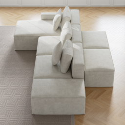 3500mm Cotton & Linen Modular Chaise Sectional Sofa 6 Pieces Oatmeal Sectional Couch with Ottoman (4 Seater) - thumbnail 3