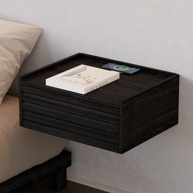 Wooden Floating Bedside Table Modern Bedside Table with Charging Station - image 1