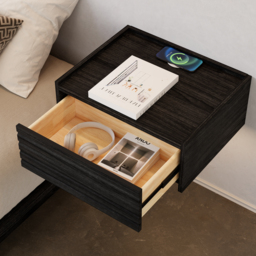Wooden Floating Bedside Table Modern Bedside Table with Charging Station - thumbnail 5