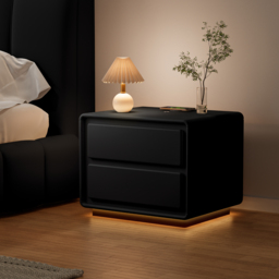Modern Nightstand  off-white with 2-drawers and  LED and USB charging function - thumbnail 1