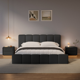 Modern Nightstand  off-white with 2-drawers and  LED and USB charging function - thumbnail 4