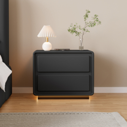 Modern Nightstand  off-white with 2-drawers and  LED and USB charging function - thumbnail 7