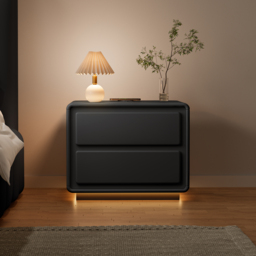 Modern Nightstand  off-white with 2-drawers and  LED and USB charging function - thumbnail 2