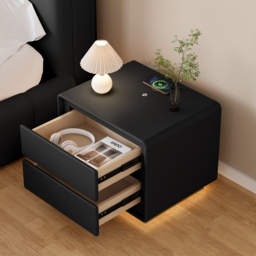 Modern Nightstand  off-white with 2-drawers and  LED and USB charging function - thumbnail 6