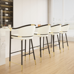 Cranis Bar Height Bar Stool with Arms in Beige Upholstery Velvet - thumbnail 5