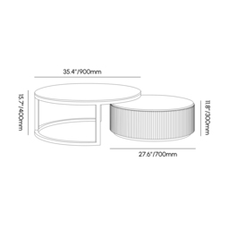 Round 2-Piece Nesting Set Sintered Stone Top Beige Coffee Table with Drawer - thumbnail 6