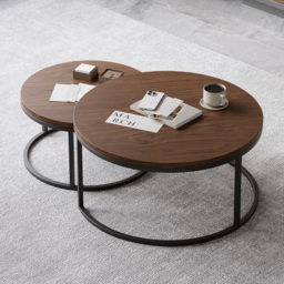 Living Room Cabinet Set Retracted & Extendable 3-Drawer TV Stand & Round Nesting Coffee Table - thumbnail 5